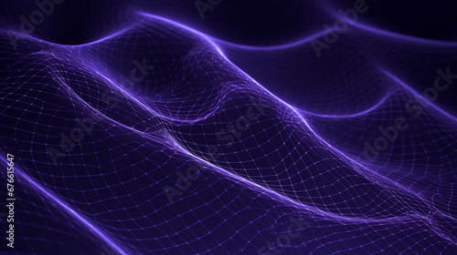 An abstract background of purple light and mesh technology. Generative AI. 