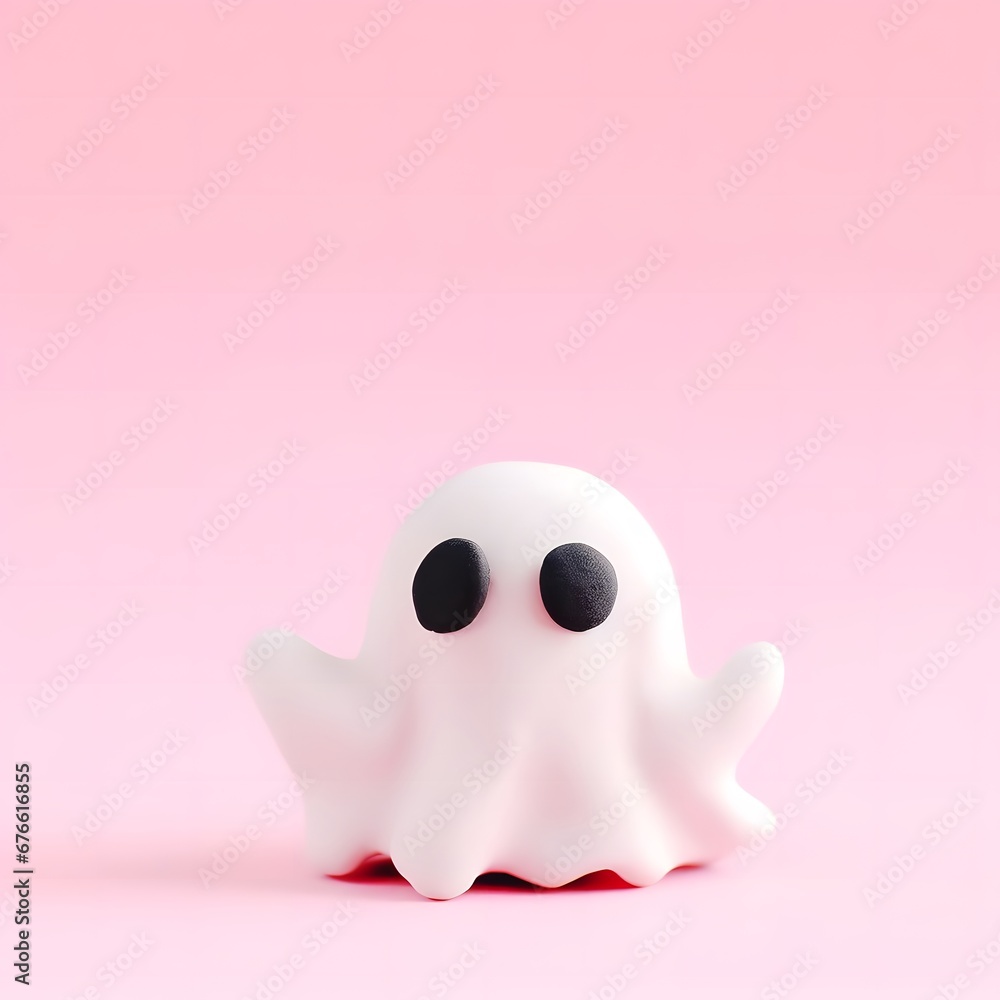A cute ghost made of clay on a pink background A cute ghost made of clay on a pink background