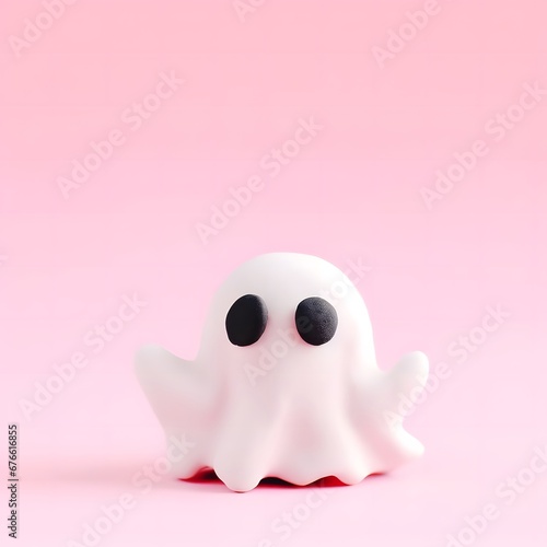 A cute ghost made of clay on a pink background