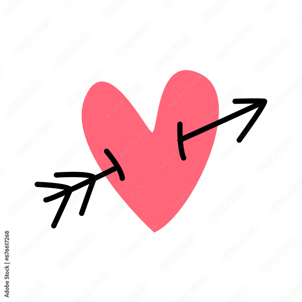 Vector cupid's arrow with heart vector flat illustration Vector cupid's arrow with heart vector flat illustration