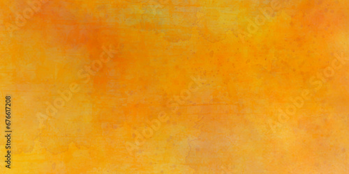 Distressed grunge background wallpaper rough concrete wall. Stone watercolor orange wall texture grunge rock surface. dark yellow concrete background backdrop. wide panoramic banner.  © MdLothfor