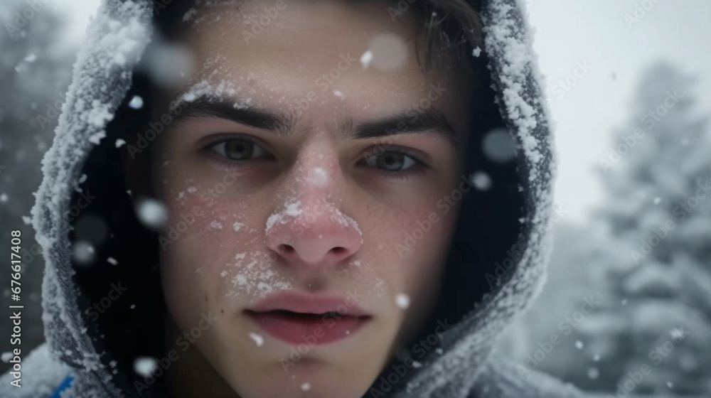 Snowy Contemplation: Teen in Winter's Chill