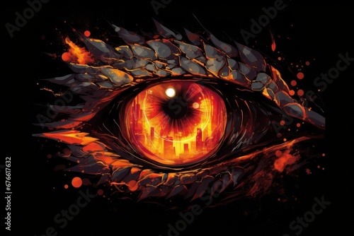 Demon eye,fire red eye of demon close up