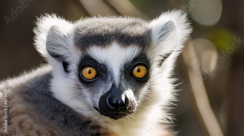 Ring tailed lemur head close-up portrait