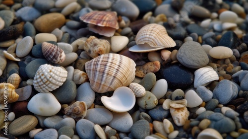 Sea shells and rocks on the beach