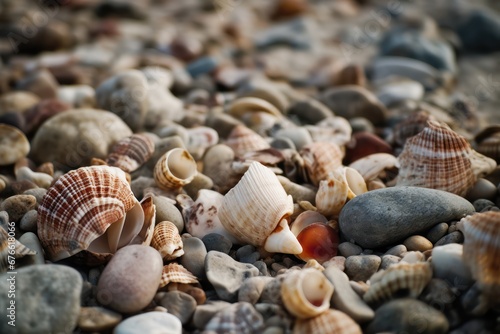 Sea shells and rocks on the beach