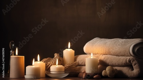 spa concept wallpaper background with candles and towel,relaxing mind and thoughts