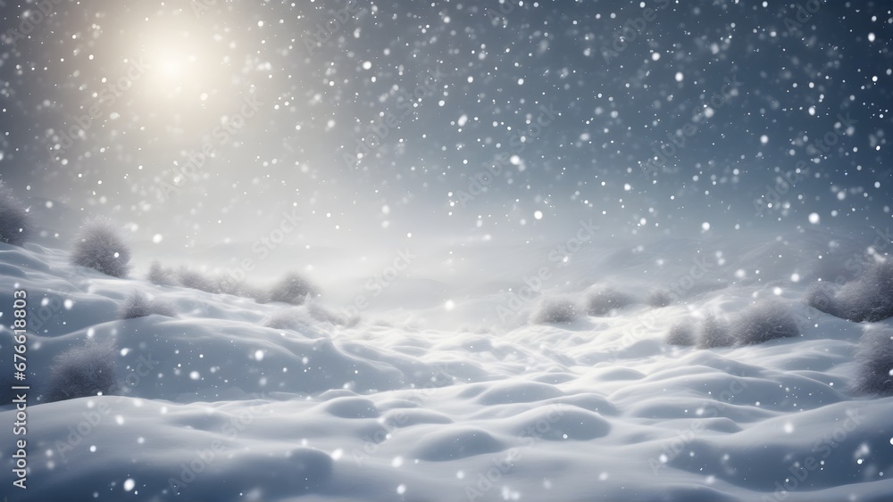 Snowy plain, background of a snow-covered lawn with falling snow. New Year and Christmas concept. Snowy plain, background of a snow-covered lawn with falling snow. New Year and Christmas concept.