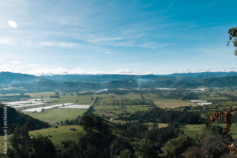 Cundiboyacense landscape Sesquile crops flowers. Colombia