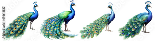 Peacock watercolor illustration clipart. Generative AI