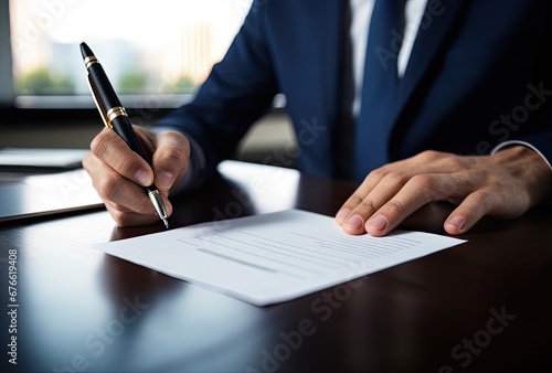 A Professional Businessman Engaged in Writing a Document