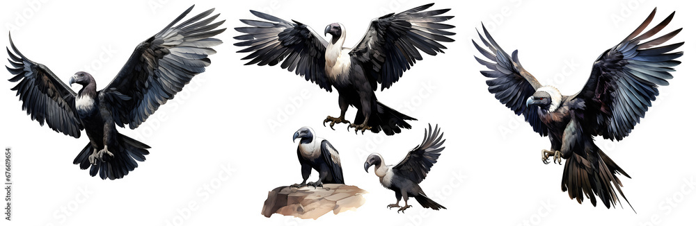 Obraz premium Condor bird watercolor illustration clipart. Generative AI