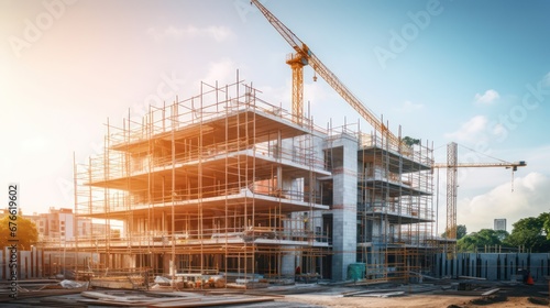 Wallpaper Mural Construction background: A Construction site of large residential commercial building, some already built, large metal structure with bright sky background. Torontodigital.ca