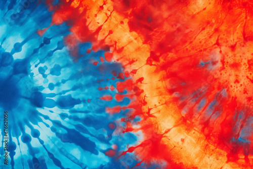 Orange and blue tie dye cloth, fabric surface material texture