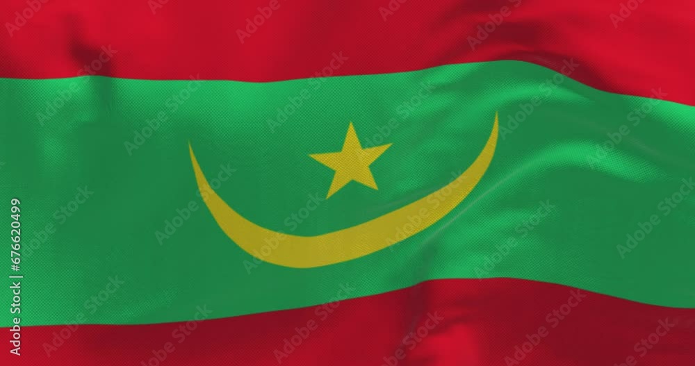 Close-up view of the Mauritania national flag waving in the wind Close-up view of the Mauritania national flag waving in the wind
