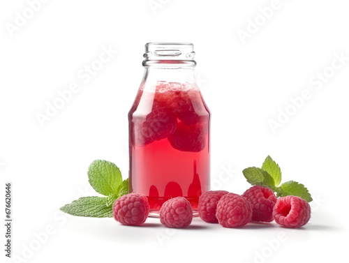 Glass of raspberry juice isolated on white background.