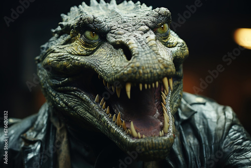 Detailed Crocodile Head Sculpture with Menacing Fierce Expression. Close up