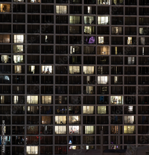 Building facades at night