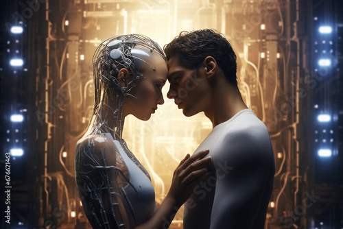 A humanoid robot couple show each other love | Future robots love and romance concept | Artificial Intelligence robots future | Valentine robots