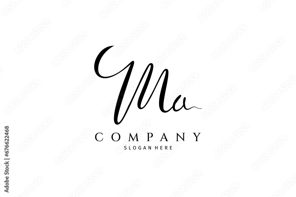 Ma initial signature logo. Handwritten monogram vector