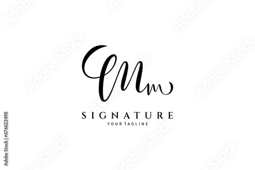 Mm handwritten logo template. Initial signature vector photo