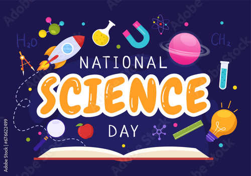 National Science Day Vector Illustration on February 28 Related to Chemical Liquid, Scientific, Medical and Research in Flat Cartoon Background