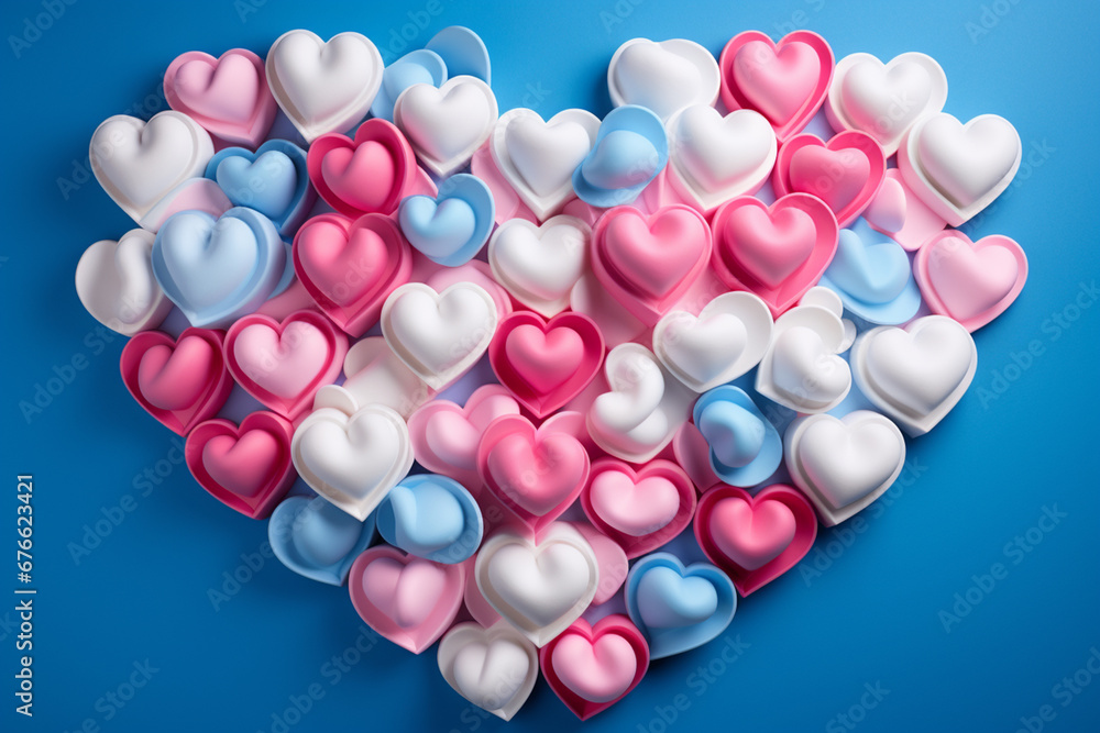 Heart shaped balloons | Geometry beautiful hearts and valentine concept in blue background | Lover's birthday celebration | Concept of love | Party decorations of love | Concept of love backgrounds