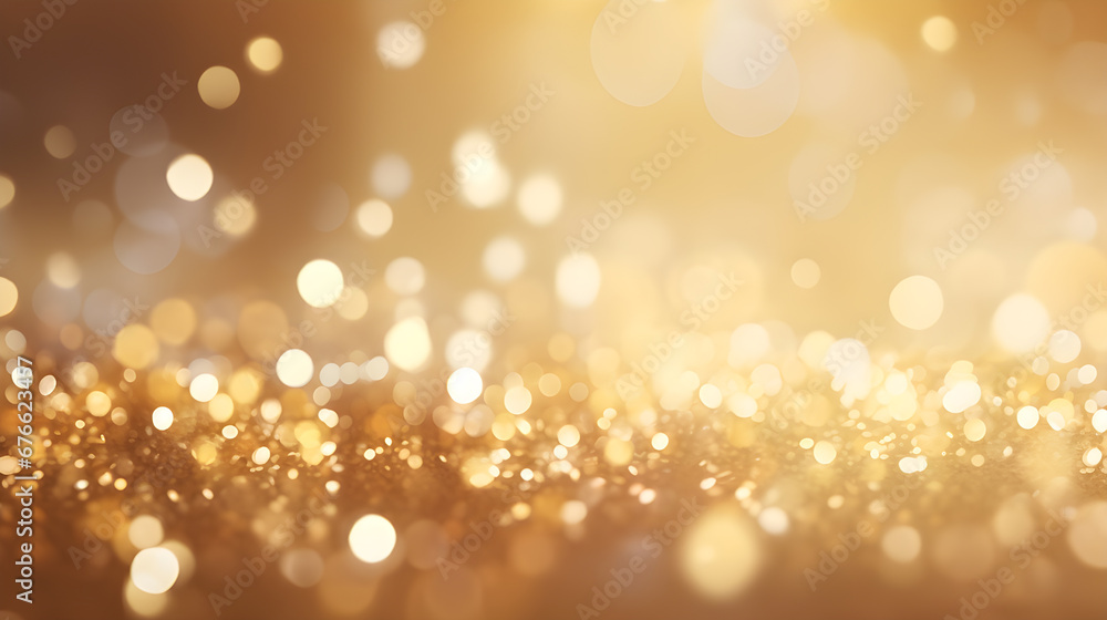 Glittering golden white bokeh particle background for advertising. Celebrate the New Year holiday. Generative AI. Glittering golden white bokeh particle background for advertising. Celebrate the New Year holiday. Generative AI.