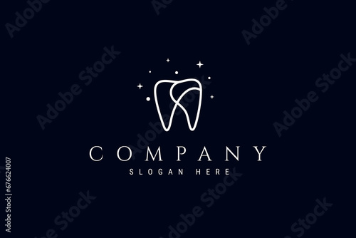 Dental linear logo design decorated with star ornaments