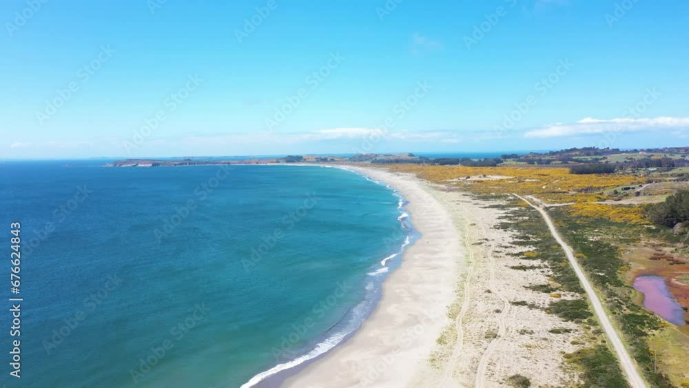 Aerial View of a Beach on Chiloe Island in Northern Patagonia Chile Aerial View of a Beach on Chiloe Island in Northern Patagonia Chile
