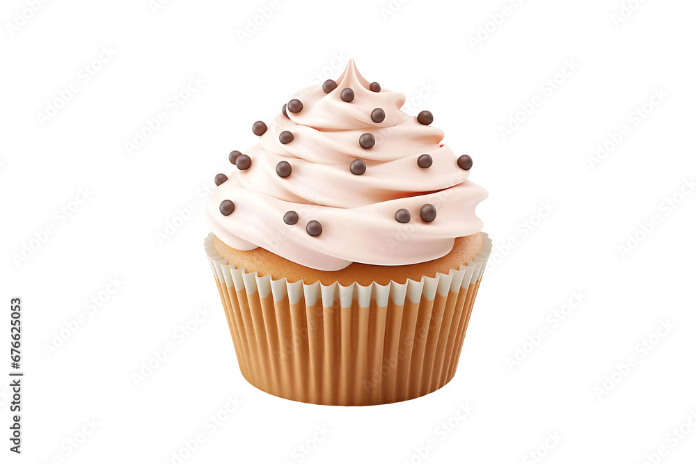 Vanilla cupcake with round chocolate sparkling on top isolated on transparent and white background, AI Vanilla cupcake with round chocolate sparkling on top isolated on transparent and white background, AI