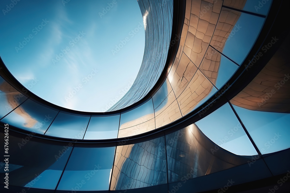 Obraz premium Set of low angle view of futuristic architecture, Skyscraper of office building with curve glass window