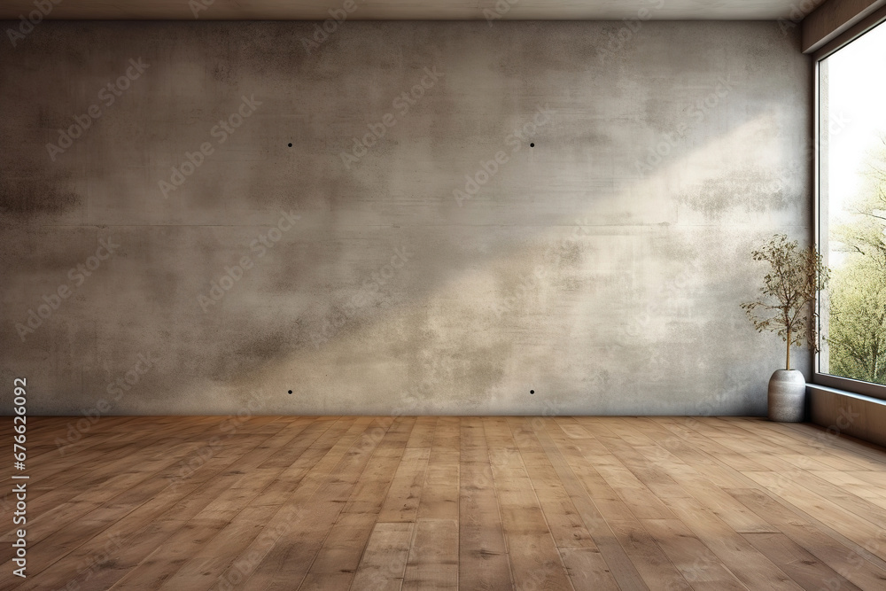 Set of empty room with wooden floor and concrete wall. Set of empty room with wooden floor and concrete wall.
