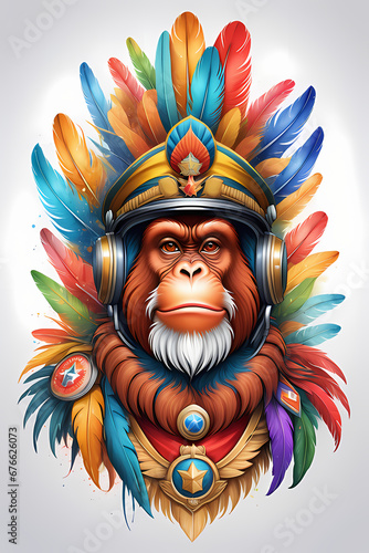 illustration of an orangutan in army uniform on a white background