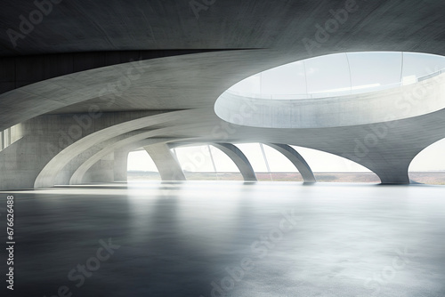 Set of abstract futuristic modern architecture with empty concrete floor.