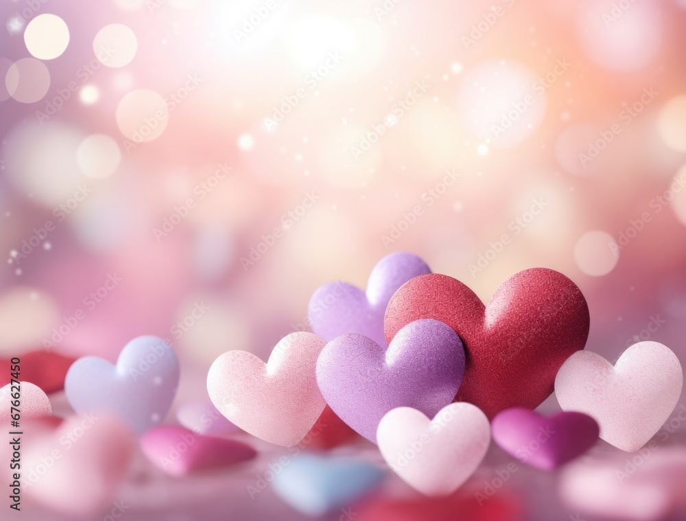Many hearts are scattered on a pink background. Generative AI. Many hearts are scattered on a pink background. Generative AI.