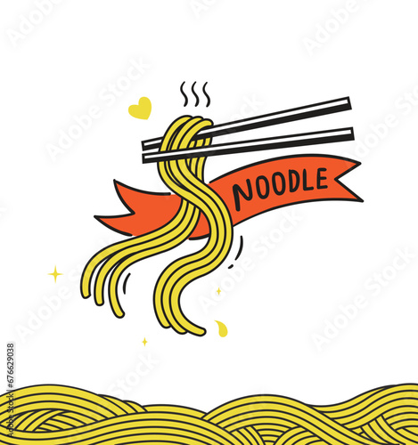 Fototapeta Naklejka Na Ścianę i Meble -  hot noodles taken with chopsticks