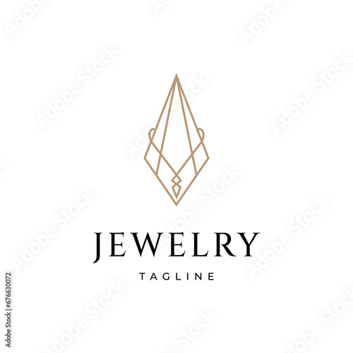 Luxury Gold Jewelry with line art style logo icon design template.