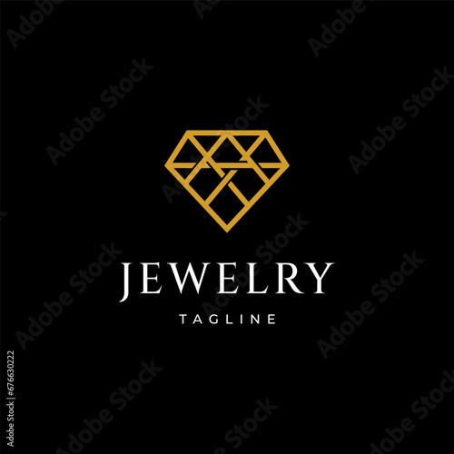 Luxury gold diamond jewelry icon logo design template on black background