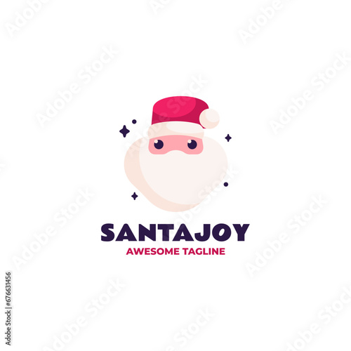 Vector Logo Illustration Santa Joy Flat Color Style.