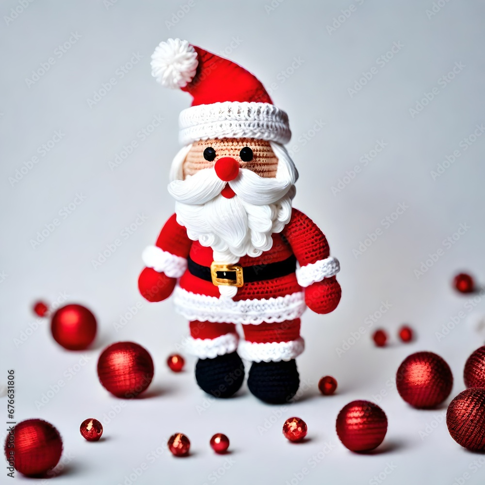 Fototapeta premium Image of a cute crocheted toy Christmas santa claus