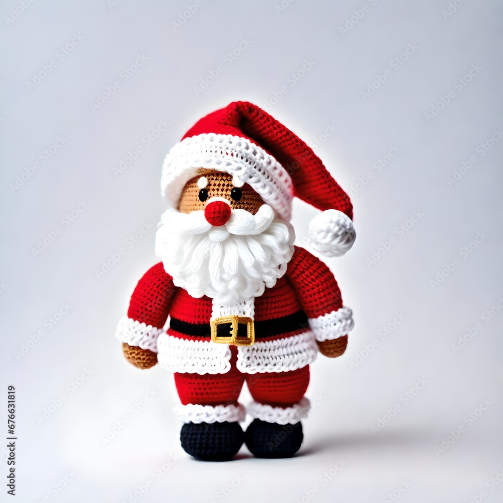 Fototapeta premium Image of a cute crocheted toy Christmas santa claus