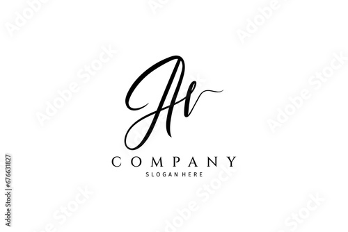 Av handwritten logo template. Initial signature vector photo