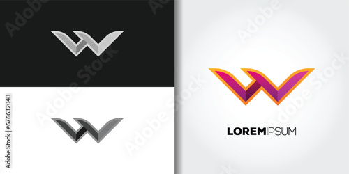 thin letter w logo set