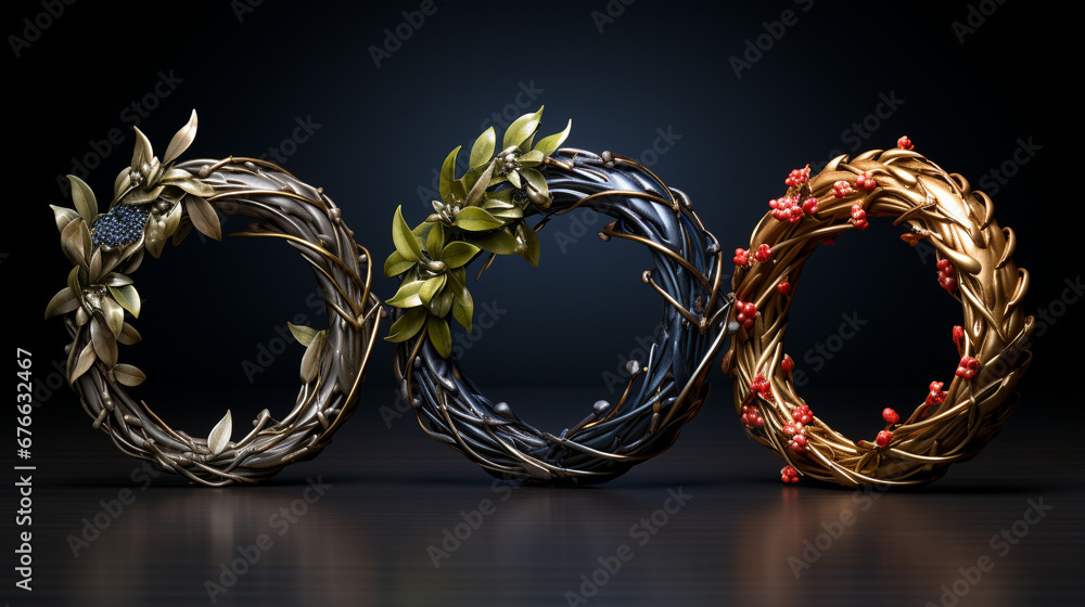 Fototapeta premium golden christmas wreath HD 8K wallpaper Stock Photographic Image 