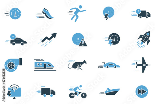Speed icon set. speed, speedometer, running, fast, express, etc. solid icon style. Simple vector design editable