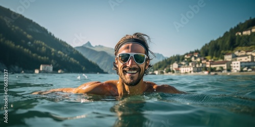 a man is swimming through a lake, generative AI © VALUEINVESTOR