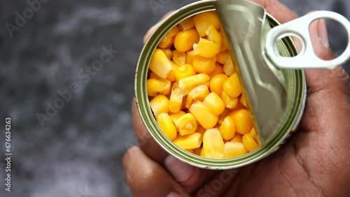 canned sweet corn close up . photo
