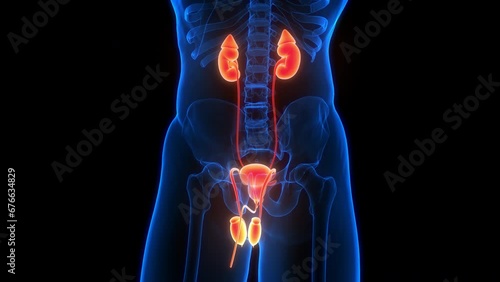 Male Reproductive System with Urinary System Anatomy Animation Concept