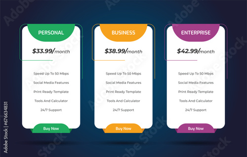 Web pricing table design for business, Pricing table design, Table price comparison, Vector illustration